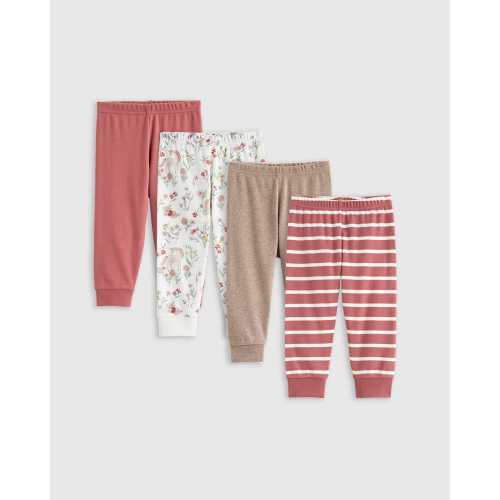 100% Organic Cotton Pants 4-Pack - Baby Girl in Unicorn Floral