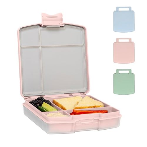 Ubbi Bento Lunch Box for Kids with 4 Compartments, BPA-Free, Leakproof, Dishwasher Safe, Food-Safe Material, Portion-Controlled Lunch Container, Back to School, Blush Pink