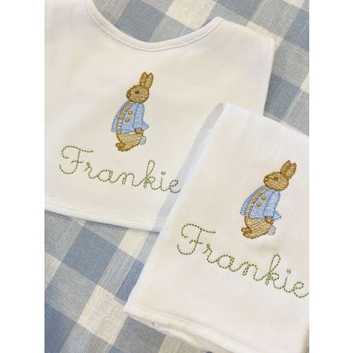 Monogrammed Bunny Rabbit  Burp Cloth or Bib Embroidered