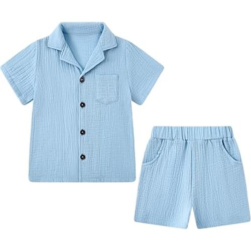 Coco&RARA Toddler Baby Boys Clothes Button-down Shirt Infant Outfits with Pockets + Shorts 2PCS 0-4T