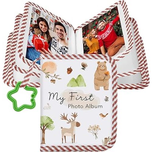 My First Family Album for Baby Holds 17 4x6 Pictures Baby Photo Album Soft Cloth Book for Kids Toddlers Family Memory Gift(Woodland)