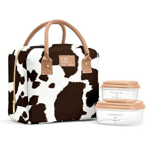 Fit & Fresh Bloomington Lunch Bag for Women - Insulated Large Lunch Box for Work with Containers, Leak-Resistant, Stain-Resistant, Zipper Closure, Cowhide