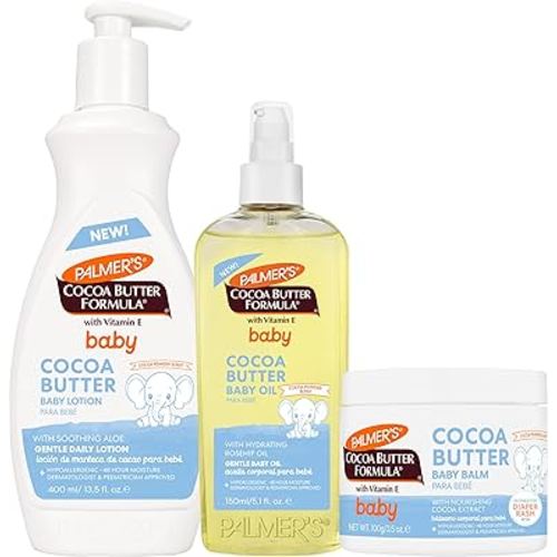 Palmer's Cocoa Butter Formula Baby Essentials Trio, Lotion (13.5  Oz), Oil (5.1 Oz), Balm (3.5 Oz), Provides 48 Hr Moisture to Soothe & Protect Baby’s Skin