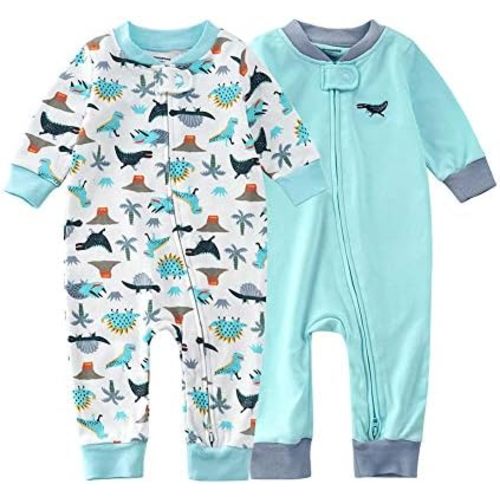 Teach Leanbh Baby 2-Pack Footless Pajamas Cotton Long Sleeve Printing 2 Way Zipper Romper Jumpsuit Sleep and Play 3-24 Months