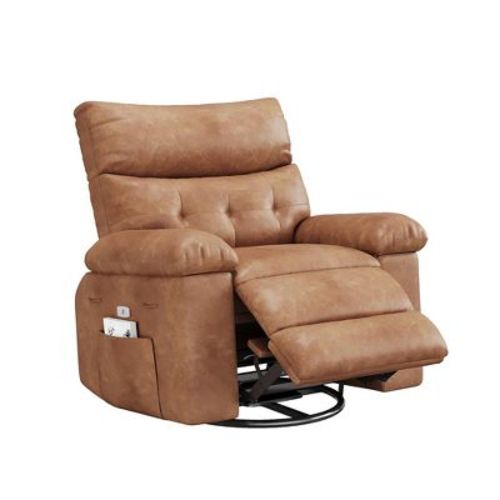 Oversized Recliner Chair,Manual Recliner Chair with 1.5X Sponge Filling and Side Pocket,Easy Recline,Faux Leather Adult Reclining Sofa Chair-Brown