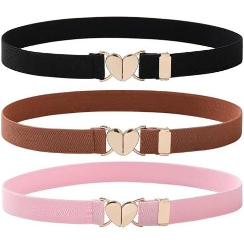 AWAYTR Kids Elastic Belt for Girls - Adjustable Toddler Heart Buckle Stretch Belts for Boys Girls