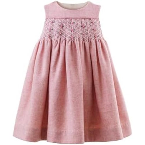 Baby Girls Long Sleeve Smocking Clothing Toddler Fall Floral Smocked Dress Vintage Dresses for Christmas Birthday Holiday
