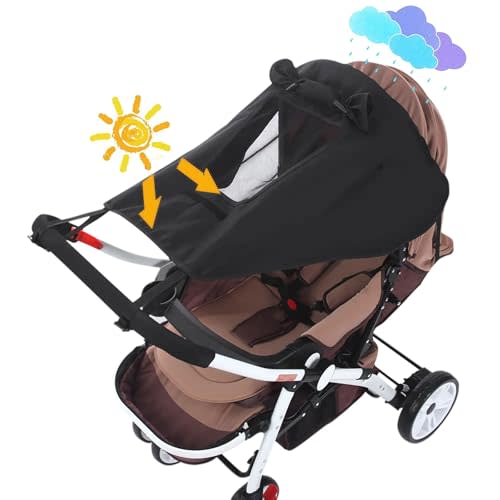 Baby Stroller Universal UPF 50+ Sun Protector Shade Blackout Cover Pushchair Shield Canopy Pram Rain Sunshade With See Through Extender Accessory Easy Installation