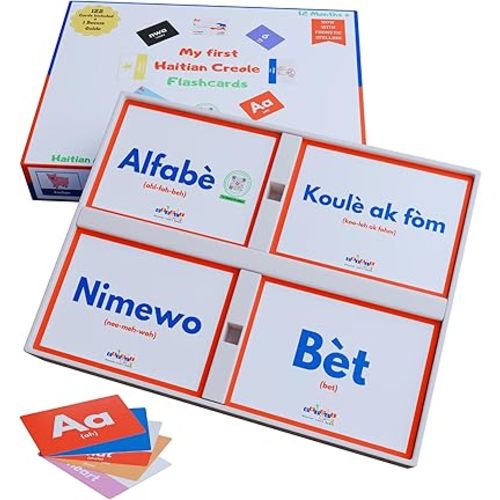 Haitian Creole Flashcards - Learn Creole for Toddlers, Kids, and Adults - Colors, Alphabet, Numbers, Animals, Shapes - A Fun Addition to Haitian Creole Books - Thick, Durable, Double-Sided Cards