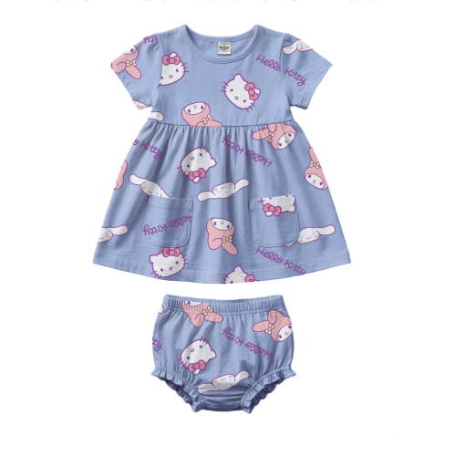 Hello Kitty Baby Girl Viscose French Terry Dress and Panty Set, Sizes 0-24 Months