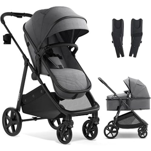 Mompush Wiz 2-in-1 Bassinet Stroller with Car Seat Adapter, Reversible Seat