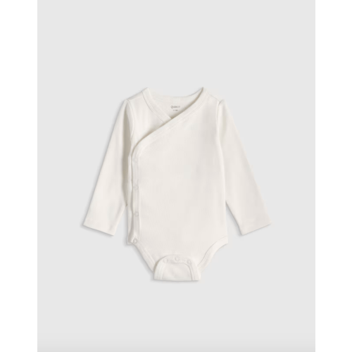 100% Organic Cotton Long Sleeve Kimono Bodysuit - Baby in White