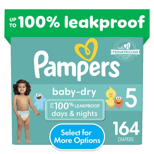 Pampers Baby Dry Diapers, Size 5, 164 Count - Infant leakproof protection