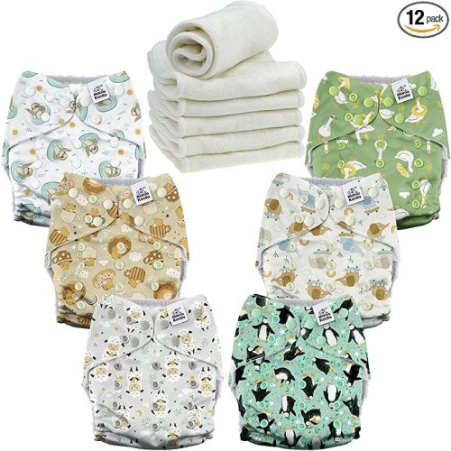 Mama Koala 6 Pack Reusable Cloth Diapers 3.0 for Babies Girls Newborn, One-Size Adjustable Baby Diaper, Durable Stitching, Back Opening for Inserts, Breathable Awj Lining, Leak Prevention-HappyAnimals