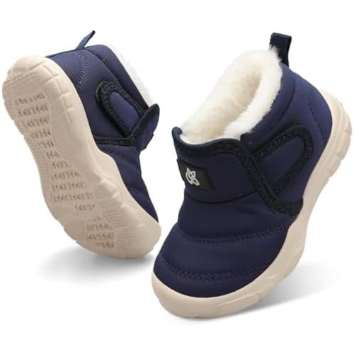 QFH Baby Boys Girls Winter Warm Shoes Cozy Fleece Snow Boots Toddler Non-Slip Walking Shoes Infant Outdoor Water Resistance Faux Fur Booties