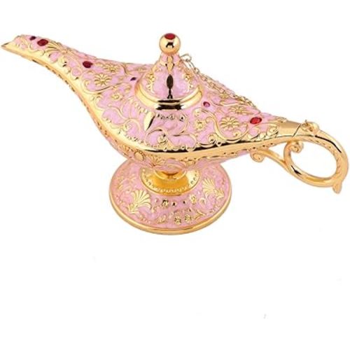 Vintage Aladdin Magic Lamp Genie Collector's Edition /Wedding Table Decoration,Collectable Rare Classic Arabian Props Aladdin Pot & Delicate Gift for Party/Birthday(Pink)