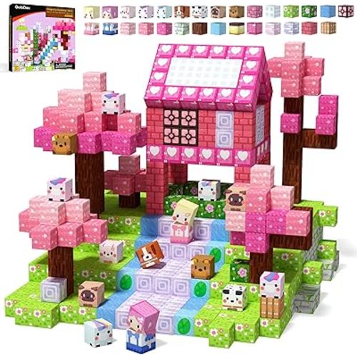 GobiDex 100PCS Magnetic Blocks Kid Building Toys for 3+ Years Old Girls, Upgraded STEM Sensory Gifts for Princess, Kids Magnets Game for Toddler