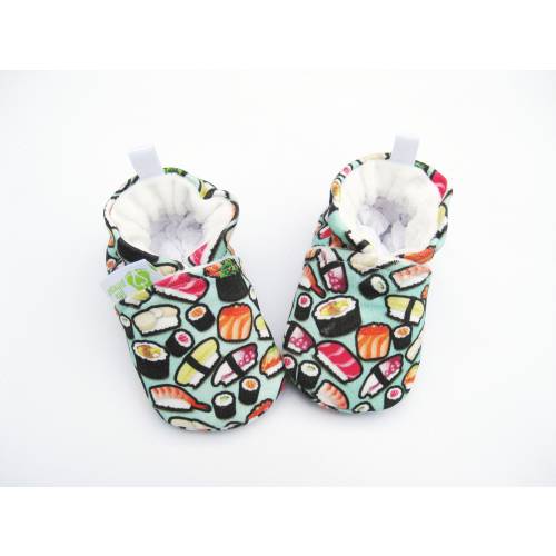 Organic Knits Sushi / All Fabric Soft Sole Baby Shoes / Made to Order /  Babies