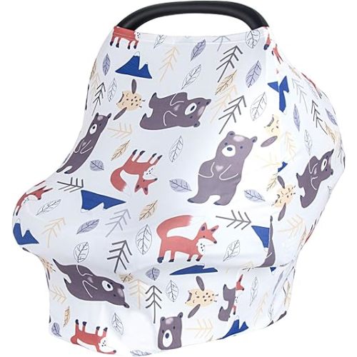 Baby Car Seat Cover, Nursing Cover for Breastfeeding, Baby Carseat Canopy for Boys and Girls, Infant Car Seat Cover, Multiuse Baby Shopping Cart/High Chair/Stroller Covers (Little Bear)