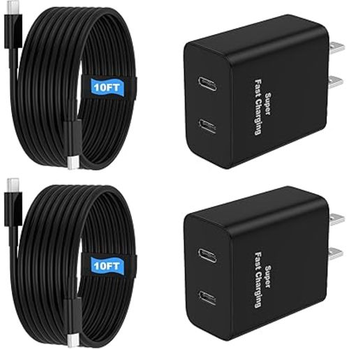45W 2Pack Super Fast Charger USB C Dual Port Android Phone Charger Type C Fast Charging Block with 10FT Type-C Charger Cord for Samsung Galaxy S26 Ultra/S26/S26+/S25/S24/S23/S22/S21+/iPhone 17/16/15