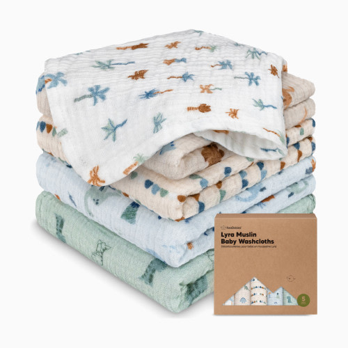 KeaBabies 5-Pack Lyra Muslin Baby Washcloths - Dino Park