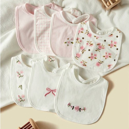 7pcs/Set Baby Bibs, Breathable Absorbent Ditsy Floral & Bow Pattern Burp Cloths For Baby Girls, Spring/Summer | SHEIN USA