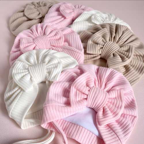 Pastel Spring Baby Turban, Handmade Stretch Hat for Girls, Milky White, Light Pink, Beige