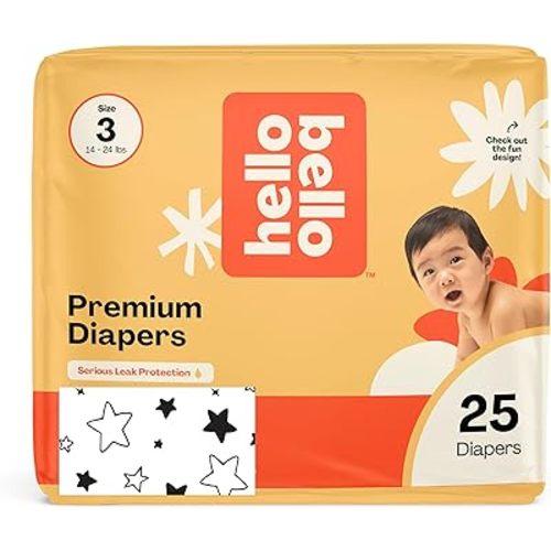 Hello Bello Diapers, Size 3 (14-24 lbs) Superstars, 25 Count of Premium Disposable Baby Diapers, Hypoallergenic with Soft, Cloth-Like Feel