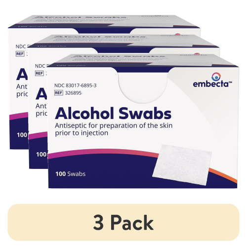 (3 pack) Embecta Alcohol Swabs, Skin Prep Pads, 100 Count