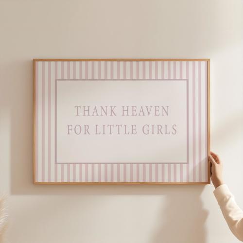 Thank Heaven for Little Girls Nursery Wall Art Vintage Soft Pink / Purple Nursery Decor Striped Print Baby Girl Room Decor Art Print HEA4-A1
