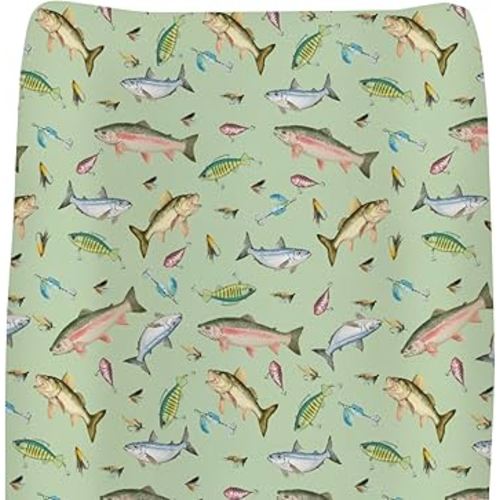 Fishing Changing Pad Covers for Baby Girl Boy Freshwater Fishes Lures Fitted Change Table Covers Mats Lake Outdoor Fishing Lovers Gift Soft Diaper Changing Pad Sheets for 32''×16'' Contoured Pad Green