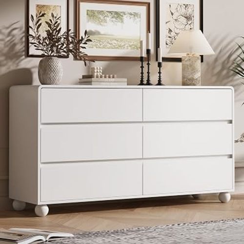 MAISONARIA Modern 6 Drawer Dresser for Bedroom, Mid-Century 55" Wide Dressers Chest of Drawers, White