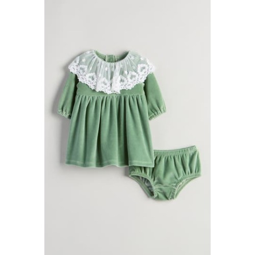 Cotton Blend Velour Dress & Bloomers