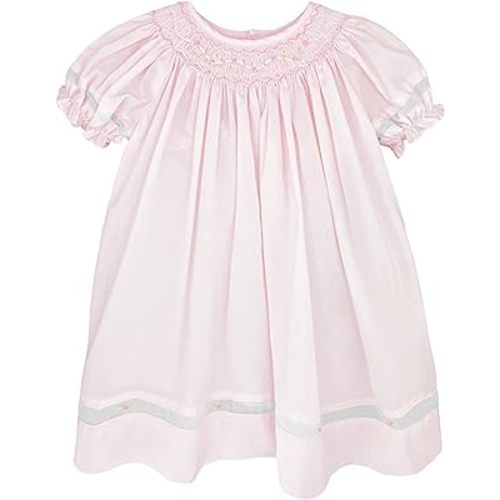 Petit Ami Baby Girls’ Smocked Daygown with Voile Insert, Preemie, Pink