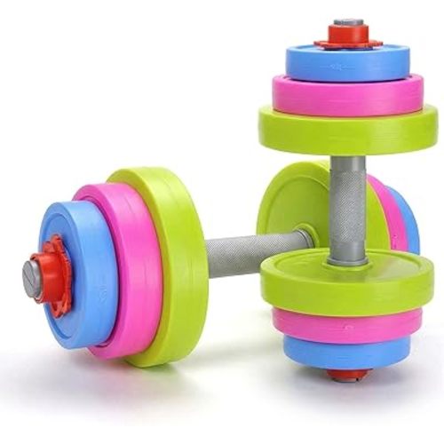 Kids Workout Dumbbell Weights Set - Toddler Toy Gym Equipment for Pretend Play Lifting, Exercise & Fitness - Adjustable Fill with Sand or Water