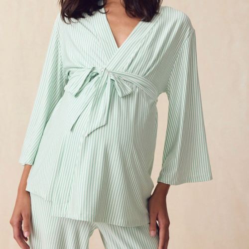 LAKE | Women | DreamModal™ Pajamas | English Rose Pencil Stripe Maternity Kimono Bundle