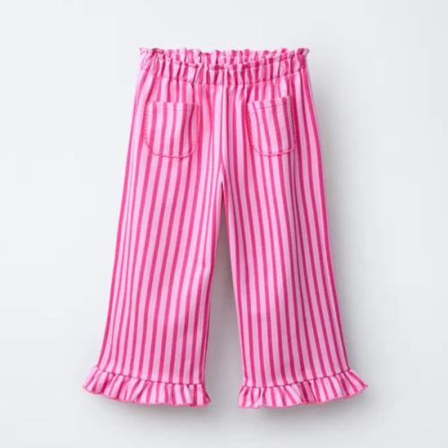 STRIPED CULOTTES WITH RUFFLE AND CONTRASTING PICOT TRIM - Fuchsia | ZARA United States