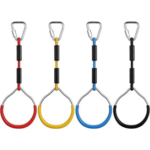 PELLOR 4-Pack Colorful Ninja Rings -Gymnastic Rings, Ninja Slackline Obstacle Course Accessories, Backyard Playground Training Equipment Play Set for Kids Adult