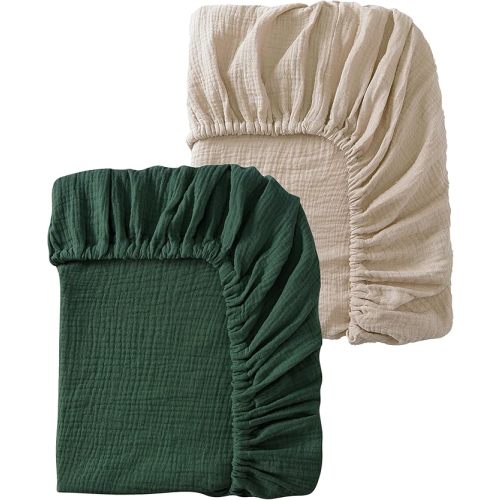 Baby Crib Sheets 2 PCS, 100% Organic Cotton Fitted Crib Sheet for Standard Crib Mattress (52"x28"), Soft and Breathable for Girl and Boy (Khaki, Green)