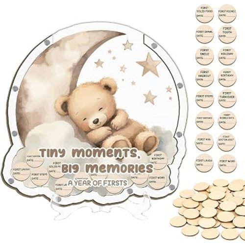 31 PCS Wooden Baby First Milestones Keepsake Set, Little Bear-Themed Milestone Signs Gift, Baby First Moments, For Newborn Boys & Girls, Newborn Photo Props, Nursery Decor, Baby Shower for New Parents