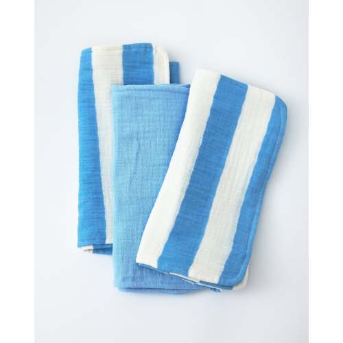 Printed Organic Cotton Muslin Burp Cloth Set | Blue Wide Stripe - Storq by Kindred Bravely