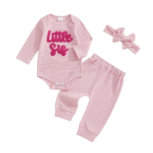 Ayalinggo Newborn Baby Girl Clothes Little Sister Romper Lil Sis Short Sleeve Tshirt Pants Headband Summer Infant Clothes