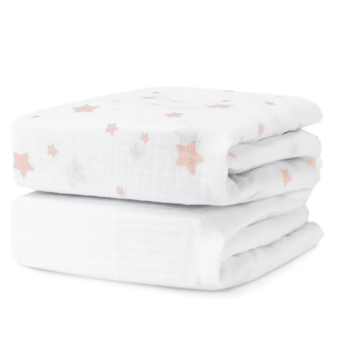 Breathable, Organic Cotton Sheets (2-pack) | Crib | Standard | Stardust Blush Coral & White