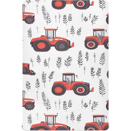 Farm Tractor Red Crib Sheets Soft Breathable Fitted Baby Crib Sheets Mattress Cover for Girls Boys, 52" x 28" x 9"