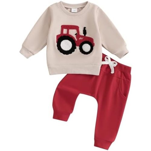 FYBITBO Infant Toddler Baby Boys Fall Clothes Long Sleeve Shirts Tops and Pants Farm Tractor Outfits Winter Clothing Sets