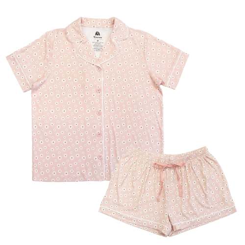 Pink Daisy Womens Ribbed Bamboo Short Sleeve Shorts Set