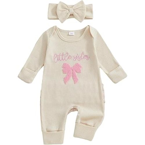 Nebworn Baby Girl Waffle Knit Romper Long Sleeve Ruffle Butt Onesie Fall Winter Clothes Coming Going Home Outfit