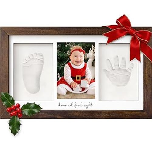 KeaBabies Baby Hand and Footprint Kit - Clay Handprint Keepsake Frame, Newborn Nursery Picture Frame, Personalized New Mom Gifts for Baby First Christmas Shower (Dark Walnut)