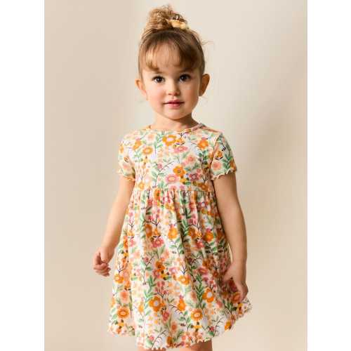 Orange Floral Short Sleeve Ribbed Dress (3mths-7yrs)