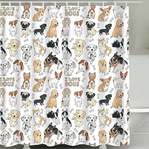 Cute Dog Shower Curtain for Kids Girls Boys Bathroom Decor, Funny Animals Puppy Dog Lovers Gift Bathtub Curtains Set, Vintage Country for Restroom Bath Decor Accessories 72x72